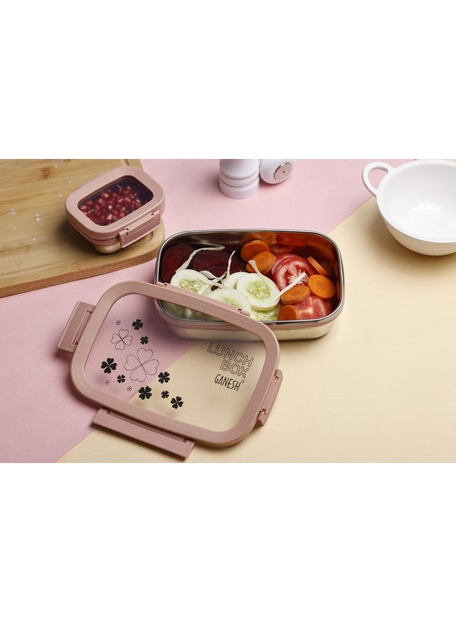 GANESH Alpha Juinor Stainless Steel Insulated Lunch Box for School & Office, Airtight Leak-Proof, Unbreakable Lid, Snacks Tiffin Box - (650ml 1pc + 140ml 1 Pc) -Pink - Image 2