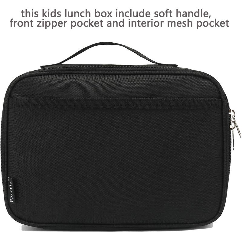 FlowFly Kids Lunch box Insulated Soft Bag Mini Cooler Back to School Thermal Meal Tote Kit for Girls, Boys, Black - Image 2