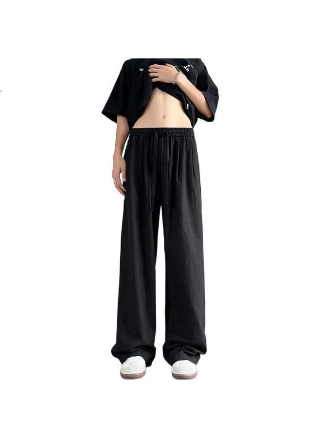 Swamp Area Linen Mountain Pants Men'S Summer Thin Loose Breathable Drape Wide Leg Cotton Linen Casual Pants Ks2583 Black L - Image 3