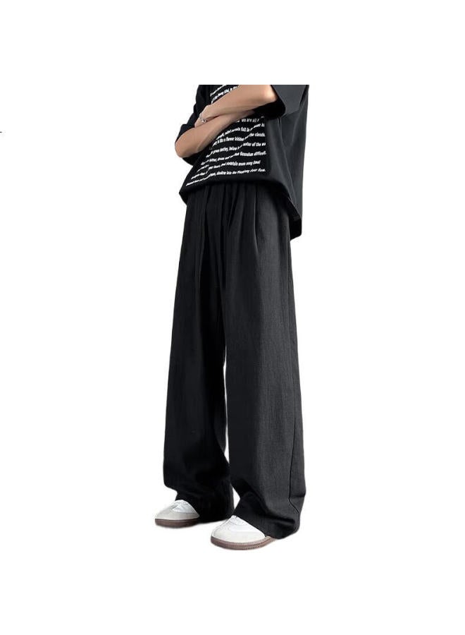 Swamp Area Linen Mountain Pants Men'S Summer Thin Loose Breathable Drape Wide Leg Cotton Linen Casual Pants Ks2583 Black L - Image 1