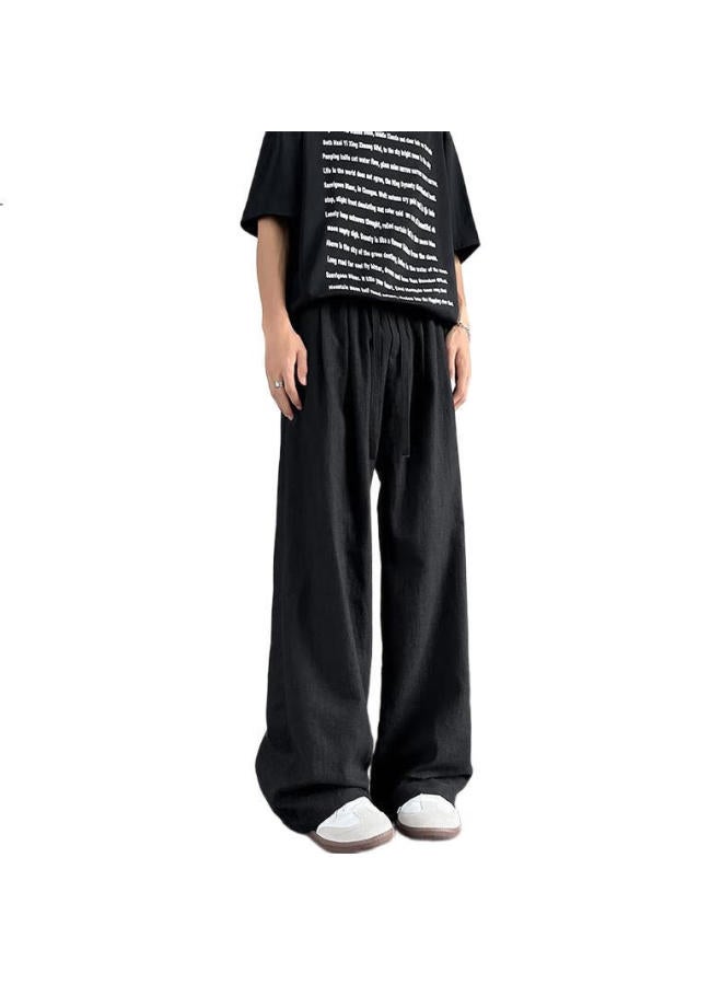 Swamp Area Linen Mountain Pants Men'S Summer Thin Loose Breathable Drape Wide Leg Cotton Linen Casual Pants Ks2583 Black L - Image 2