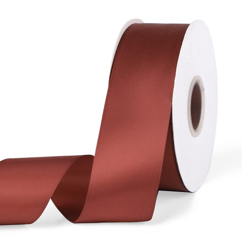 YBLANDEG Satin Ribbon Solid Color Brown 2 inches X 50 YardsDouble Faced Polyester Fabric Ribbon for Gifts Wrapping Wedding Party Hair Crafts Bows DIY Decor Ornaments