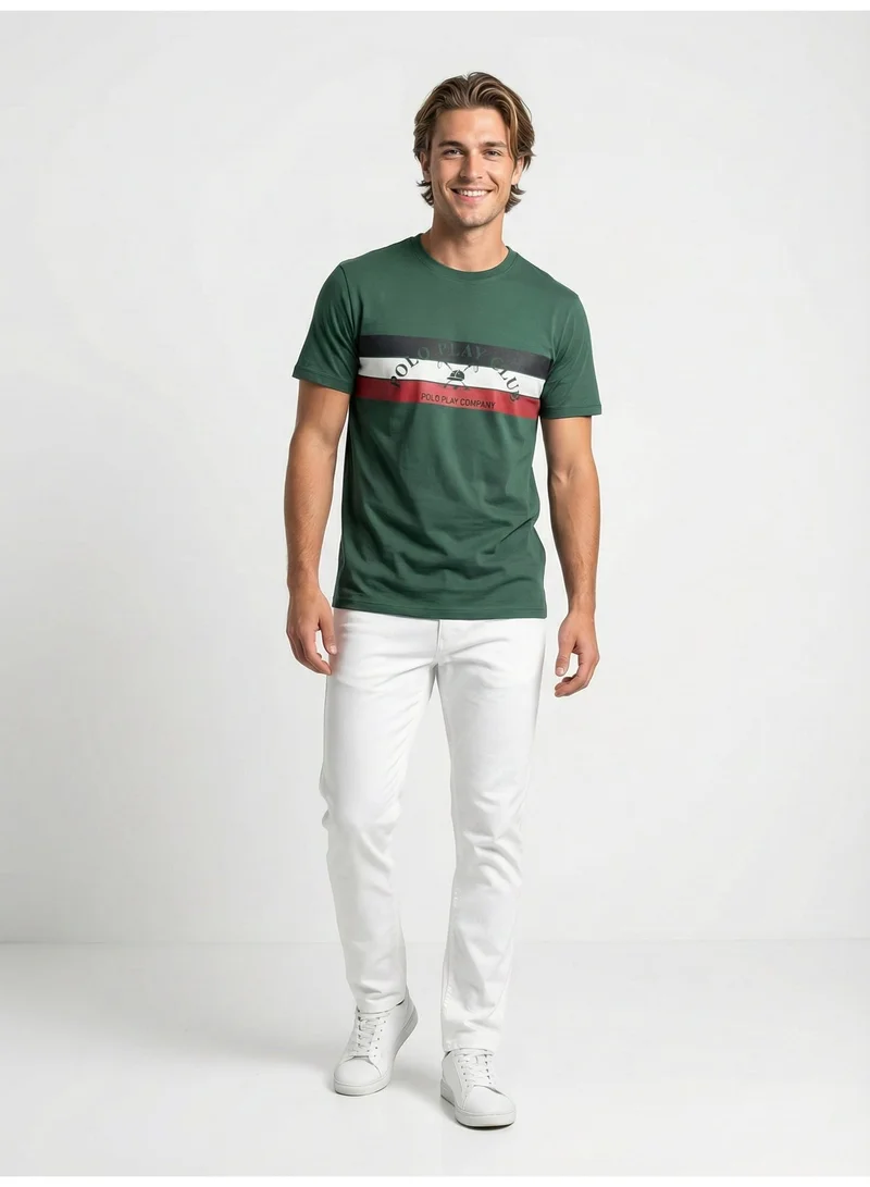 لعب البولو تيشيرت رجالي مطبوع أخضر