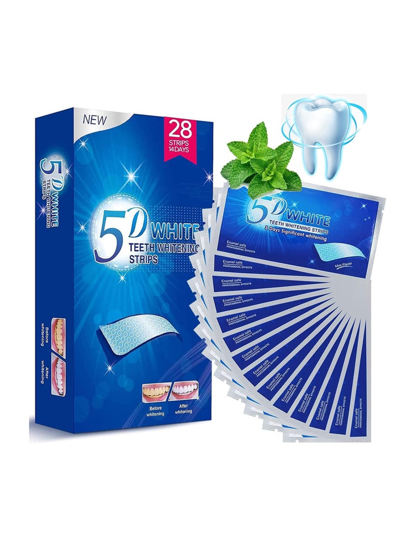 5D Premium Teeth Whitening Strips Safe On Enamel, Home Teeth Whitening kit, Removes coffee, Wine, and Stains (28 Strips/14 Treatments) - Image 1