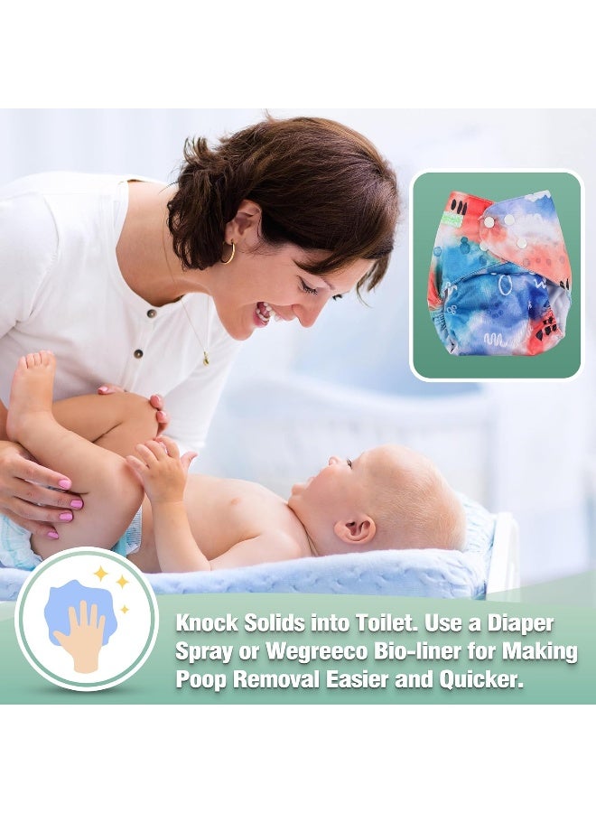 Wegreeco Cloth Diapers 6 Pack with 6 Inserts & 1 Wet Bag, Washable Cloth Diapers for Babies, One Size Adjustable Reusable Diapers Baby (Tie-dye, Ink) - Image 5