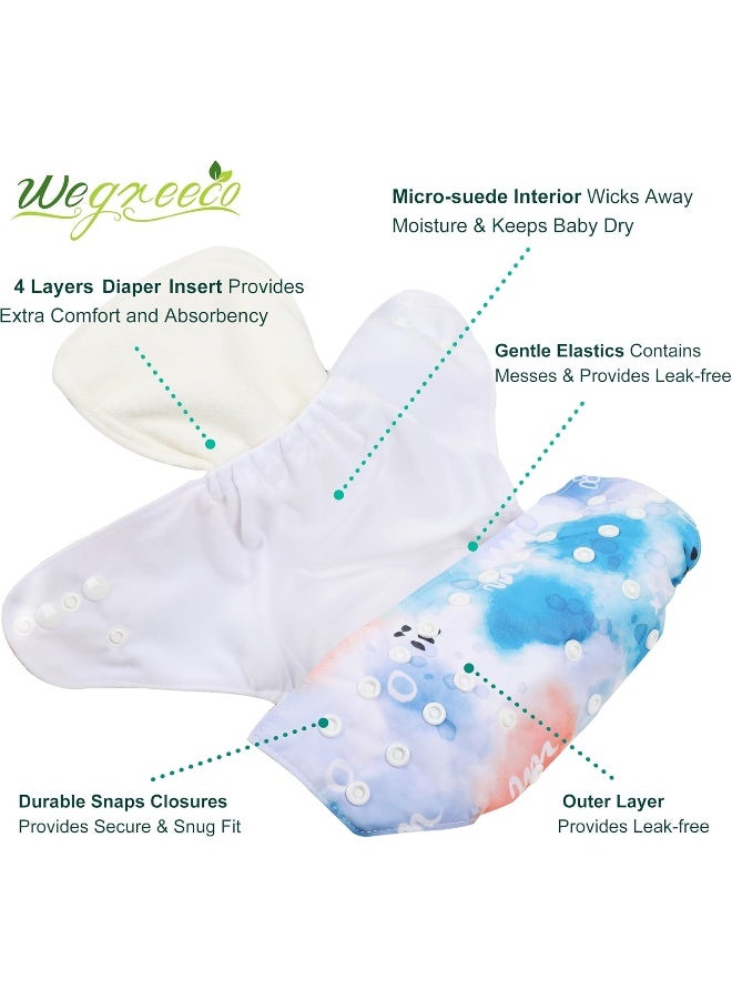 Wegreeco Cloth Diapers 6 Pack with 6 Inserts & 1 Wet Bag, Washable Cloth Diapers for Babies, One Size Adjustable Reusable Diapers Baby (Tie-dye, Ink) - Image 3