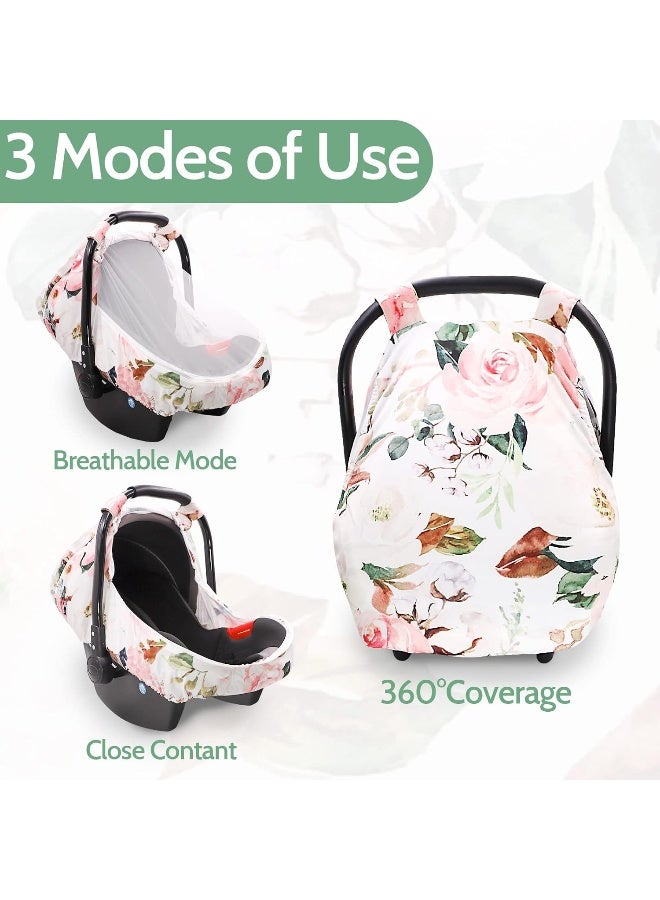 DILIMI Car Seat Covers for Babies Girl Boy, Cozy Sun & Bug Cover, Infant Carseat Canopy Newborn Stroller Carrier Cover with Breathable Zipper Peep Window, Watercolor Pink Flower - Image 4