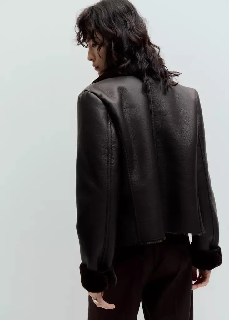 Mango  Faux-Fur Biker Jacket for Women | Best Price UAE