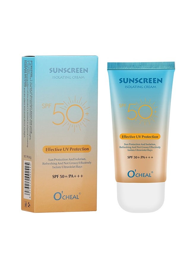 Sunscreen Isolating Cream Effective UV Protection, Hydrates Waterproof Face Sunblock Non-Sticky Cream Protect SPF 50+/PA+++(60g)