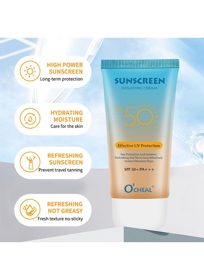 Sunscreen Isolating Cream Effective UV Protection, Hydrates Waterproof Face Sunblock Non-Sticky Cream Protect SPF 50+/PA+++(60g)