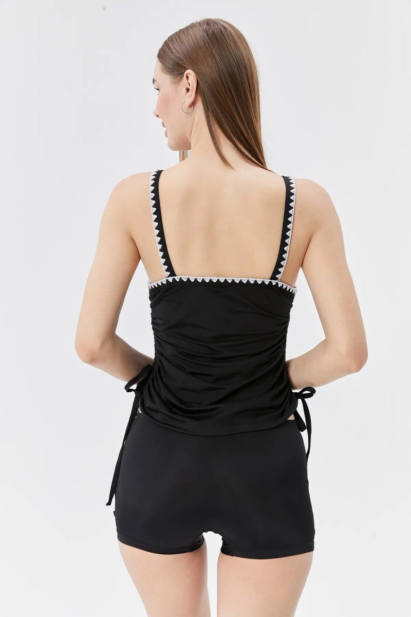 Lapieno Tulle Detailed Strappy Special Design Women's Tankini Swimsuit with Short Shorts KK04 - Image 5