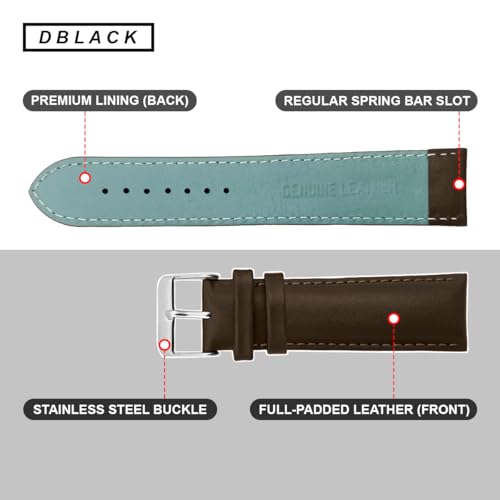 DBLACK ‘’ZEUS’’ Genuine Leather Watch Strap, Minimalist Design Watch Belt // For 18mm, 20mm, 22mm, or 24mm Full-Padded Watch Band (Choose Your Size & Color) (Brown, 18mm) - Image 3