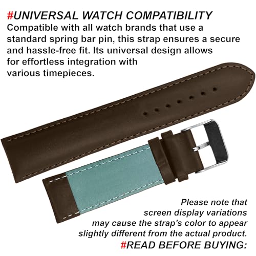 DBLACK ‘’ZEUS’’ Genuine Leather Watch Strap, Minimalist Design Watch Belt // For 18mm, 20mm, 22mm, or 24mm Full-Padded Watch Band (Choose Your Size & Color) (Brown, 18mm) - Image 5