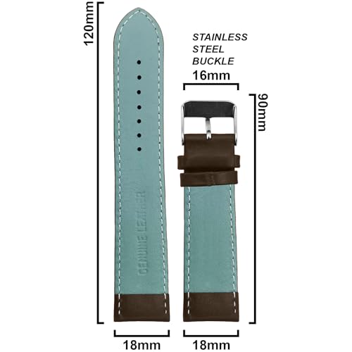 DBLACK ‘’ZEUS’’ Genuine Leather Watch Strap, Minimalist Design Watch Belt // For 18mm, 20mm, 22mm, or 24mm Full-Padded Watch Band (Choose Your Size & Color) (Brown, 18mm) - Image 2