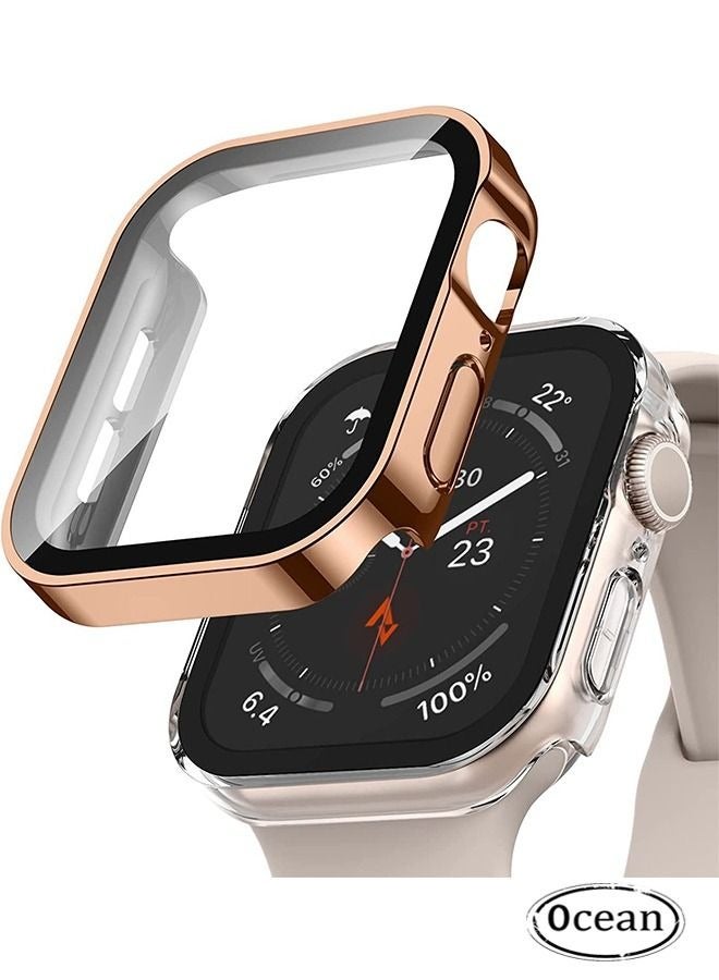 Ocean Straight Edge Waterproof Screen Protector Case With HD Tempered Film for Apple Watch Series 8/7 45mm, Anti-Scratch Ultra-thin HD Touch Sensitive Film, Full-Screen Cover Bubble-Free Protector Rose Gol - Image 1