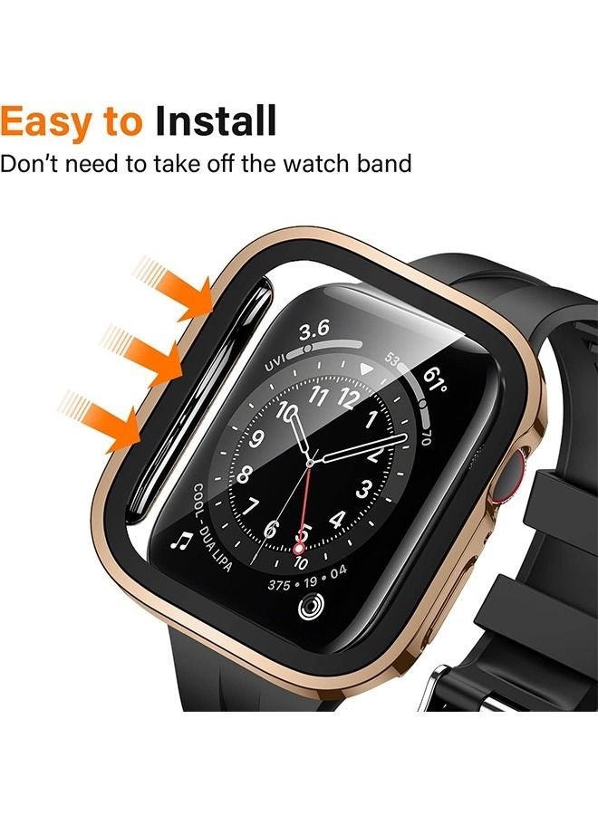 Ocean Straight Edge Waterproof Screen Protector Case With HD Tempered Film for Apple Watch Series 8/7 45mm, Anti-Scratch Ultra-thin HD Touch Sensitive Film, Full-Screen Cover Bubble-Free Protector Rose Gol - Image 4