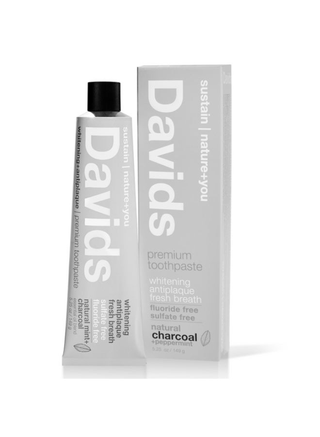 Davids Premium Whitening + Anti-plaque Toothpaste / Natural Mint + Charcoal 149g - Image 2