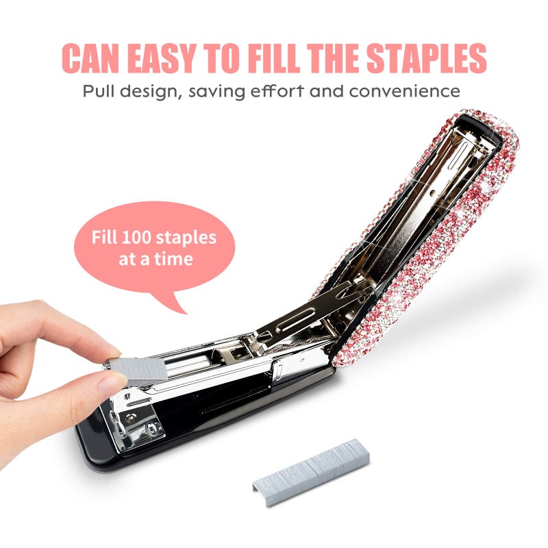 KEYPOWER Bling Crystal Luxury Handmade Diamond Stapler & Desktop Tape Dispenser Office Stationery Kit for Fashion Girls Women (Pink) - Image 3