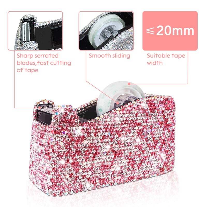 KEYPOWER Bling Crystal Luxury Handmade Diamond Stapler & Desktop Tape Dispenser Office Stationery Kit for Fashion Girls Women (Pink) - Image 4