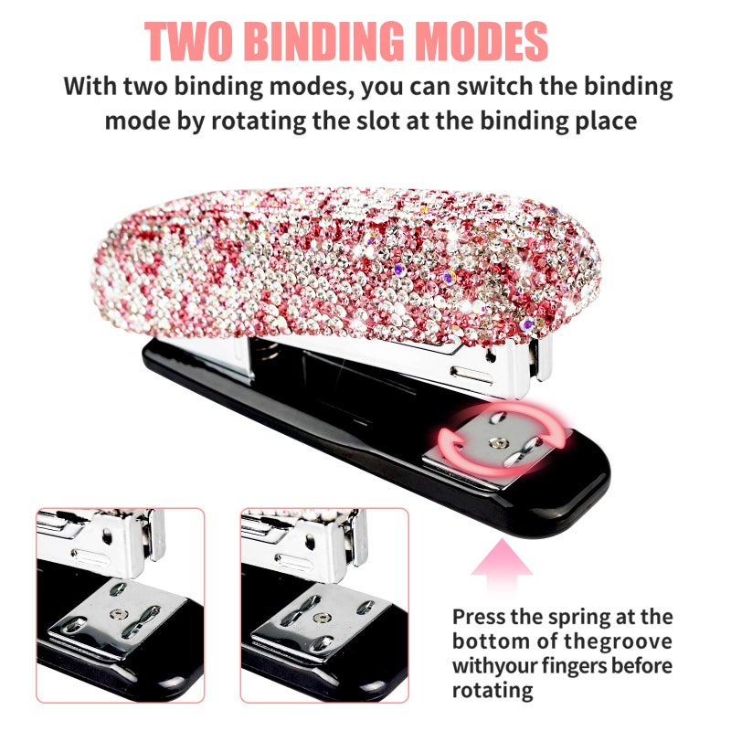 KEYPOWER Bling Crystal Luxury Handmade Diamond Stapler & Desktop Tape Dispenser Office Stationery Kit for Fashion Girls Women (Pink) - Image 2