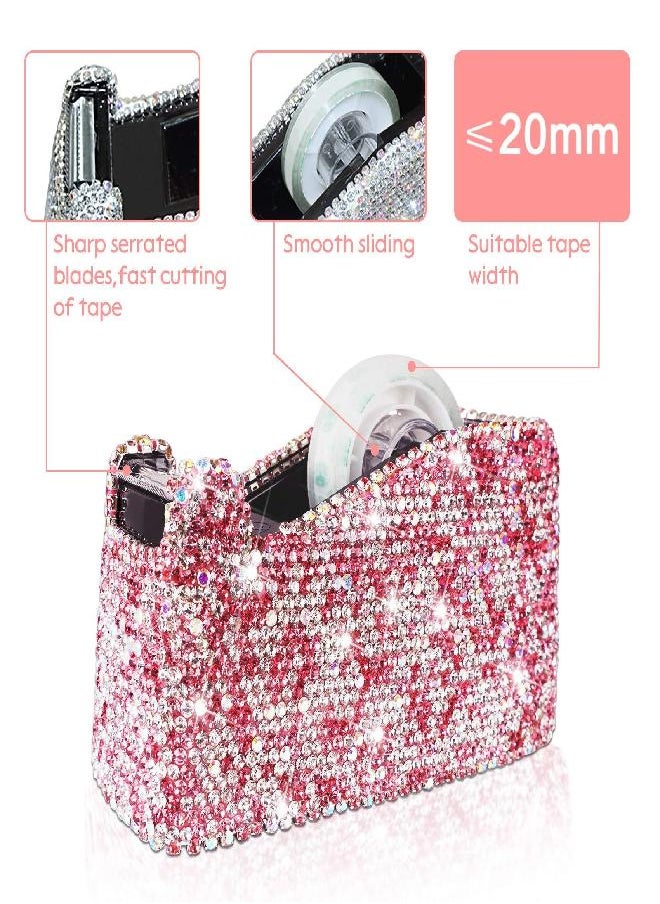 KEYPOWER - Bling Crystal Luxury Handmade Diamond Stapler & Desktop Tape Dispenser Office Stationery Kit for Fashion Girls Women (Pink) - Image 1