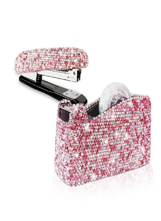 KEYPOWER - Bling Crystal Luxury Handmade Diamond Stapler & Desktop Tape Dispenser Office Stationery Kit for Fashion Girls Women (Pink) - Image 1