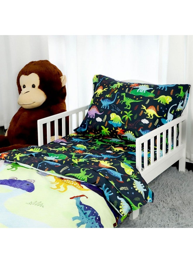 DAYEEBALL 4 Piece Toddler Bedding Set, Ultra Soft and Breathable Cartoon Dinosaur Toddler Comforter Sets for Boys Includes Quilted Comforter, Fitted Sheet, Flat Sheet and Pillowcase - Image 2