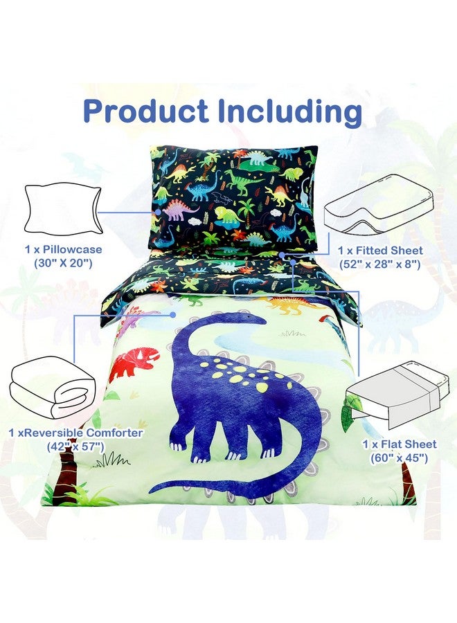 DAYEEBALL 4 Piece Toddler Bedding Set, Ultra Soft and Breathable Cartoon Dinosaur Toddler Comforter Sets for Boys Includes Quilted Comforter, Fitted Sheet, Flat Sheet and Pillowcase - Image 4