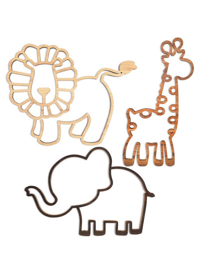 Yulejo 3 Pieces Nursery Wall Decor Jungle Theme Nursery Decoration Wooden Woodland Safari Animal Wall Decor with Glue Points for Bedroom - Image 1