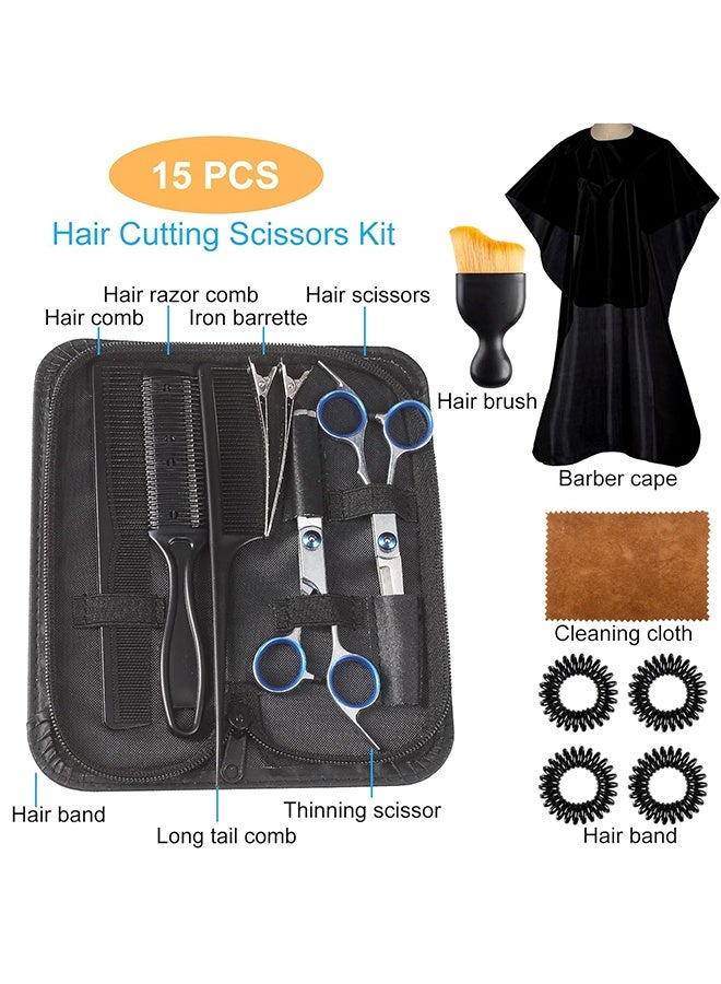 Hair Cutting Scissors Shears Kits, 15 Pcs Professional Stainless Steel Hairdressing Shears Set Thinning Scissors for Barber/Salon/Home/Men/Women/Kids/Adults - Image 5