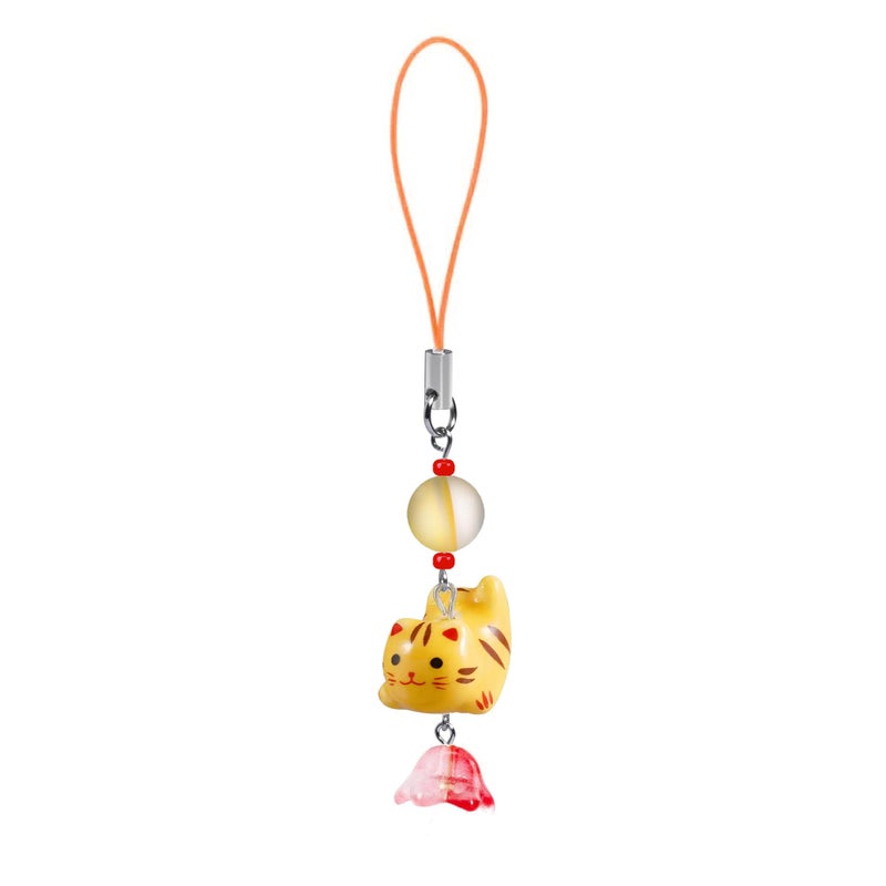 Agromusk Cat Phone Charms,Cute Lucky Kitty Beaded with Flower Phone Strap,Kawaii Y2K Bag Decor Aesthetic Handmade Ceramic Cat Charm Accessories for Case,Airpods,Camera,Keychain(Orange) - Image 1