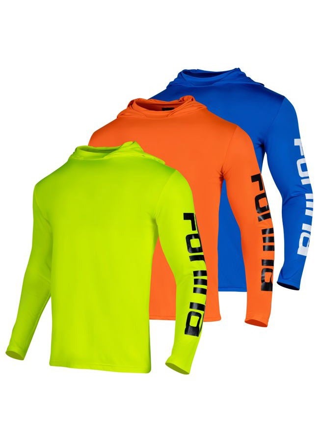 FONIRRA 3 Pack Construction Work Shirts for Men High Visibility Safety Long Sleeve T Shirt Sun Protection Hoodie UPF 50+ Quick Dry Hooded(YOBL,L) - Image 1
