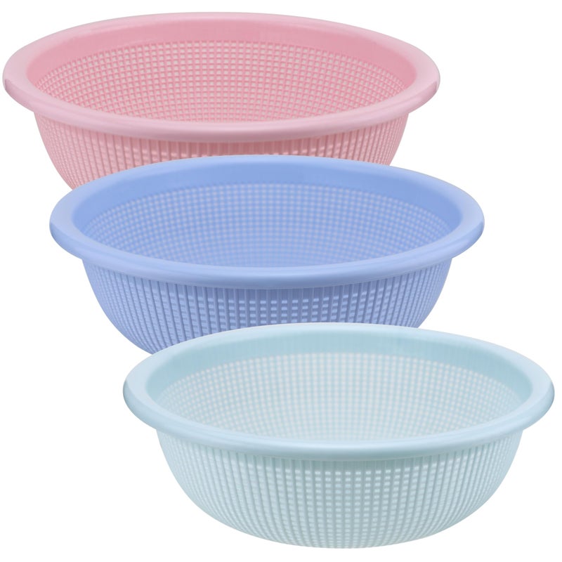 EIKS 3 Pack Plastic Colander Baskets Mesh Sieve for Rinsing Draining and Air Drying Vegetables Fruits Berries Salad, Diameter 10-inch - Image 1
