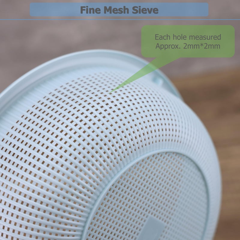 EIKS 3 Pack Plastic Colander Baskets Mesh Sieve for Rinsing Draining and Air Drying Vegetables Fruits Berries Salad, Diameter 10-inch - Image 3