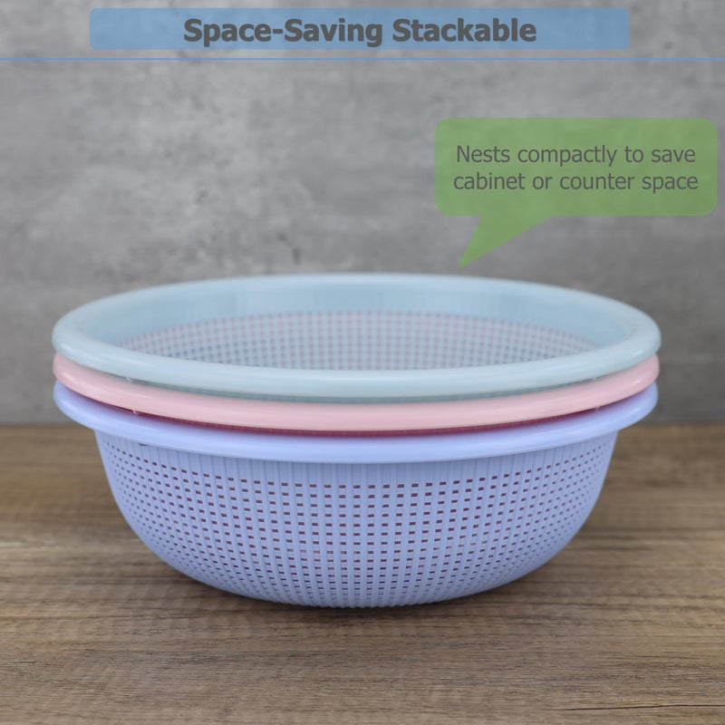 EIKS 3 Pack Plastic Colander Baskets Mesh Sieve for Rinsing Draining and Air Drying Vegetables Fruits Berries Salad, Diameter 10-inch - Image 2