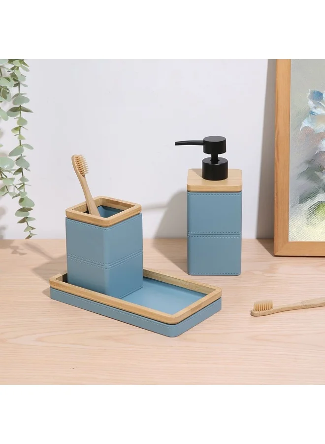 دانوب هوم Velora Bathroom Accessories Set Pastel Blue Soap Dispenser Set 7.2x7.2x12.5/17.5cm