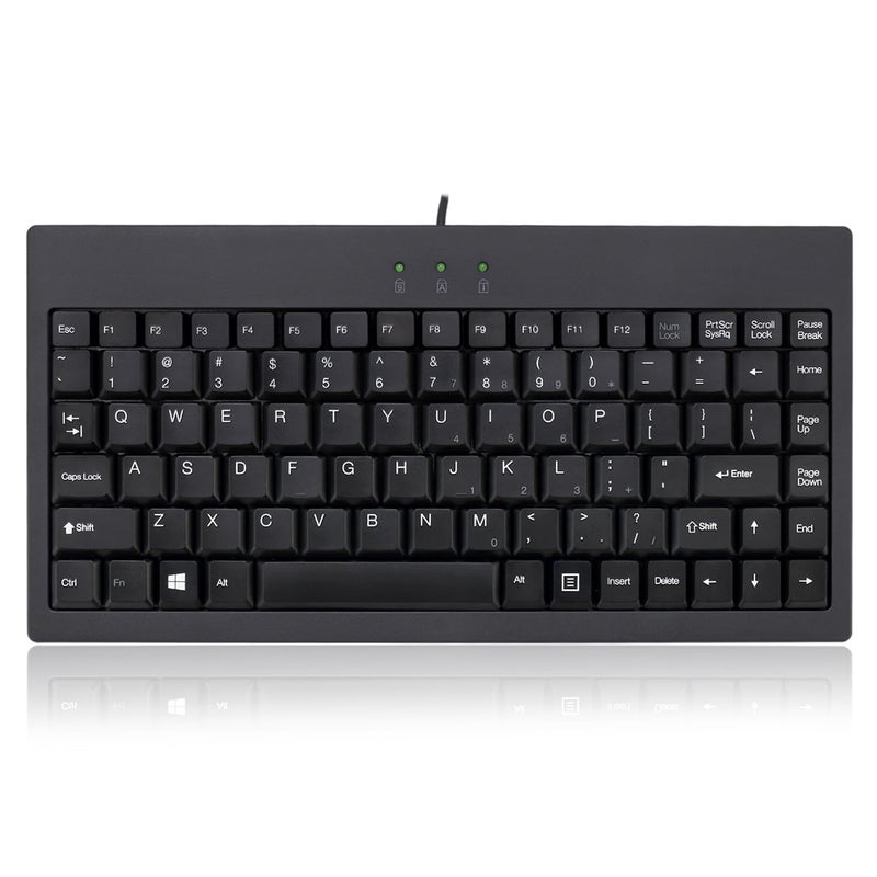 Adesso AKB110B Mini Keyboard Compact 87Key Membrane Keyboard with LED Indicators and SpaceSaving Design USBPS2 Connection Compatible with Windows OS Black