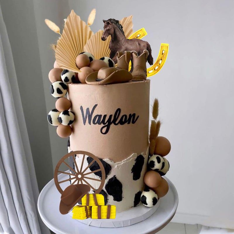 ZXSWEET Cowboy Cake Topper Brown Ball Horse Cake Decorations Cow Boy Hat For Western Theme Party Cowboy Birthday Party Horse Theme Party Supplies - Image 4