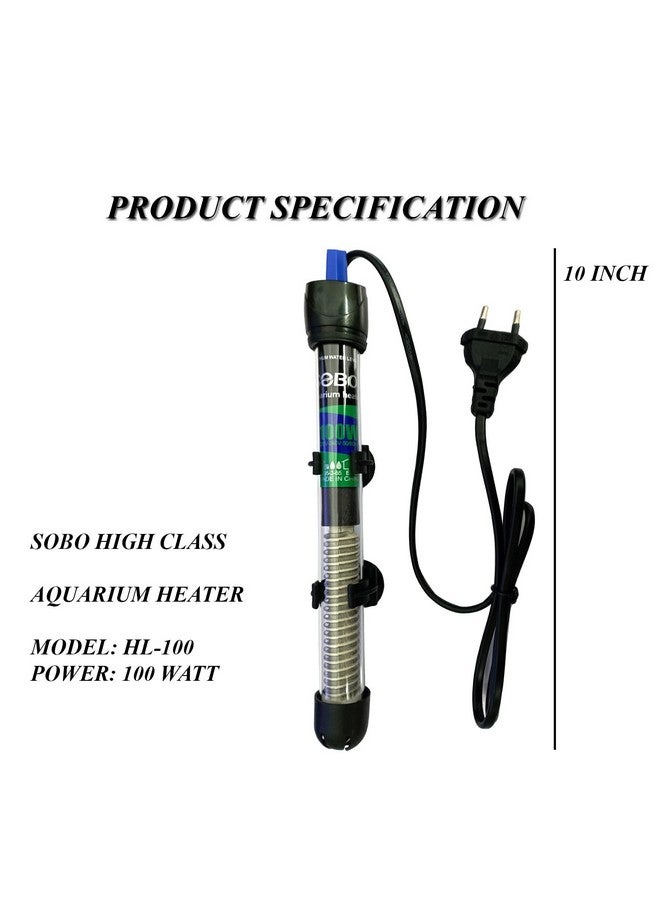 JAINSONS PET PRODUCTS سخان حوض السمك الزجاجي سوبو من جينسونز للمنتجات الحيوانية - سخان حوض سمك قابل للغمر بالكامل / درجة حرارة قابلة للتعديل (20°-32°C) سخان حوض السمك (100 واط) - Image 3