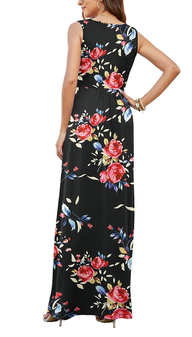 AUSELILY Women's Sleeveless Formal Dress Deep V Neck Loose Plain Cocktail Long Maxi Dresses with Pockets 2026 New Rose Black L - Image 3