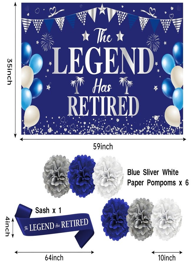 Uiorgui Retirement Party Decorations Blue Silver 20PCS Kit: Banner, Backdrop, Sash, Centerpieces, Hanging Swirls, Paper Pompoms - Image 3