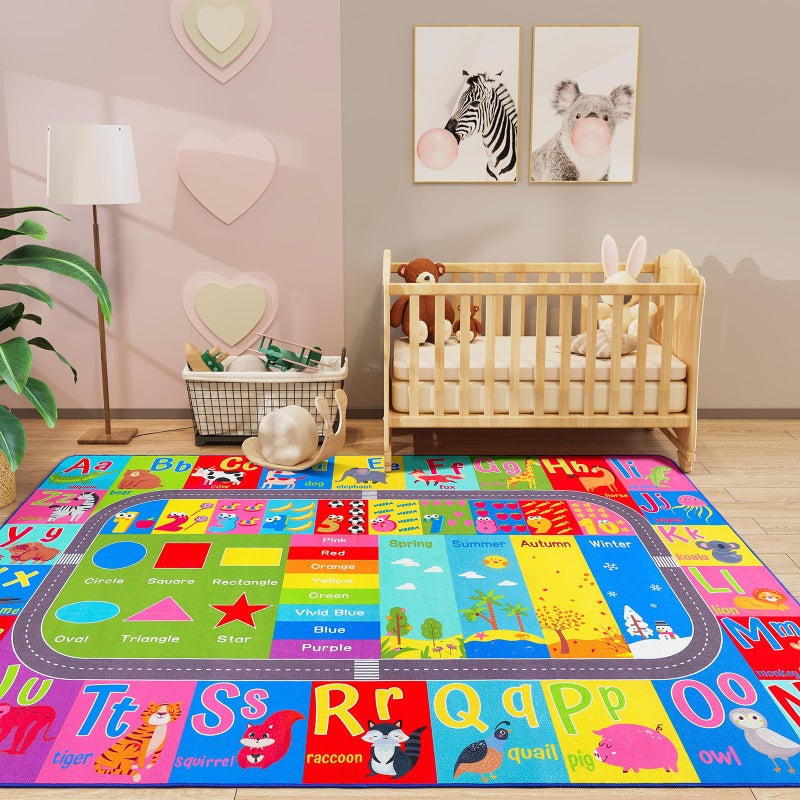 HOMORE Kids Educational Rug, Kids Collection Area Rug for Learning Alphabet, Numbers, Colors, Season and Animal Words, Playmat for Classroom Playroom, 4x6 Feet - Image 5
