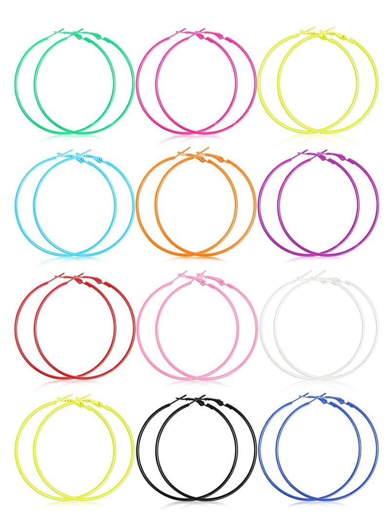 Excefore 80s Classic Big Earrings, 12 Pairs 90s Retro Neon Earrings Party Dangle Accessories for Women Girls - Image 1