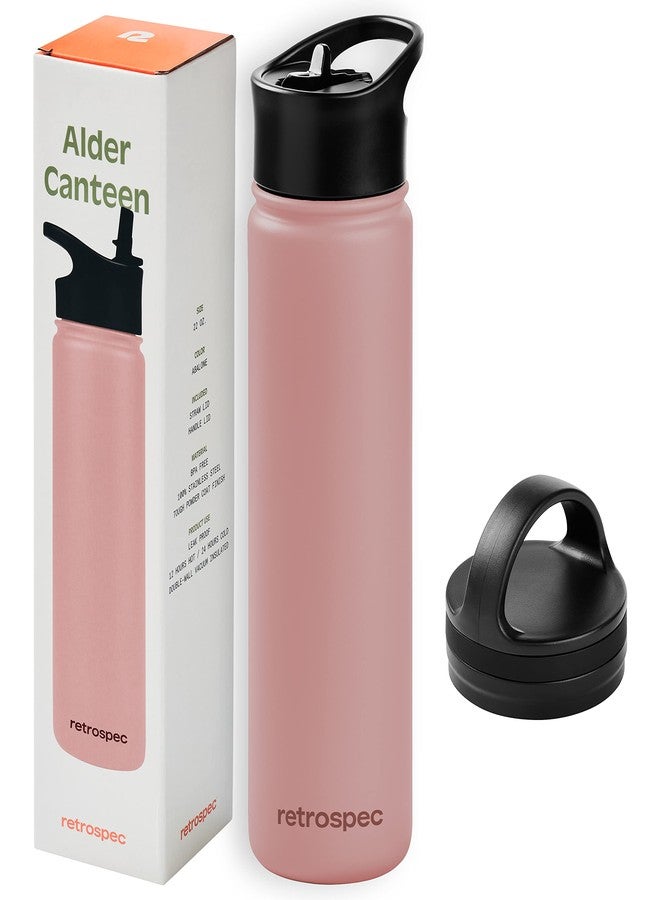 Retrospec Alder Insulated Water Bottle with Straw Lid & Handle Cap - Stainless Steel Wide Mouth Double-Wall Vacuum Insulated Thermos - BPA Free Leakproof Canteen - Melon, 22oz - Image 1