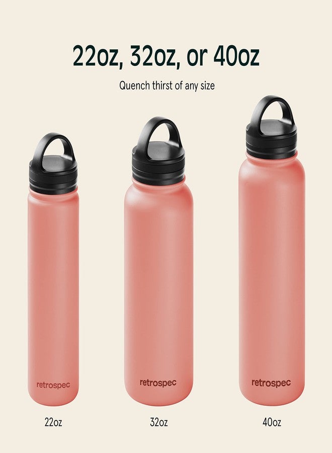 Retrospec Alder Insulated Water Bottle with Straw Lid & Handle Cap - Stainless Steel Wide Mouth Double-Wall Vacuum Insulated Thermos - BPA Free Leakproof Canteen - Melon, 22oz - Image 4