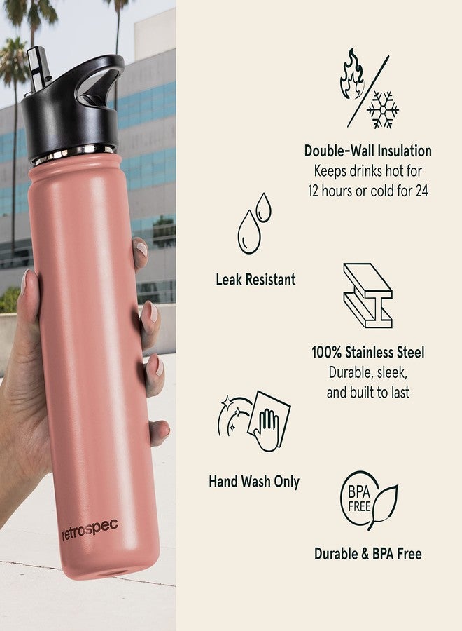 Retrospec Alder Insulated Water Bottle with Straw Lid & Handle Cap - Stainless Steel Wide Mouth Double-Wall Vacuum Insulated Thermos - BPA Free Leakproof Canteen - Melon, 22oz - Image 2