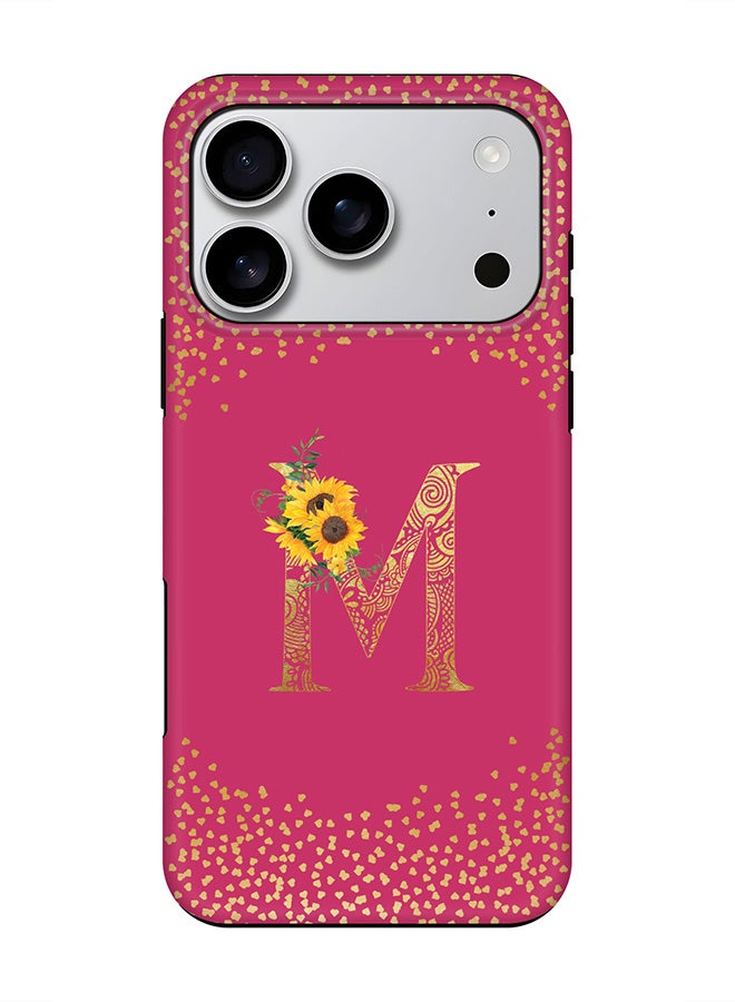 Stylizedd Tough Pro Magnetic Case for iPhone 17 Pro, Dual Layer hybrid PC + TPU Mobile Cover Matte - Custom Floral Monogram - M ( Deep Pink )