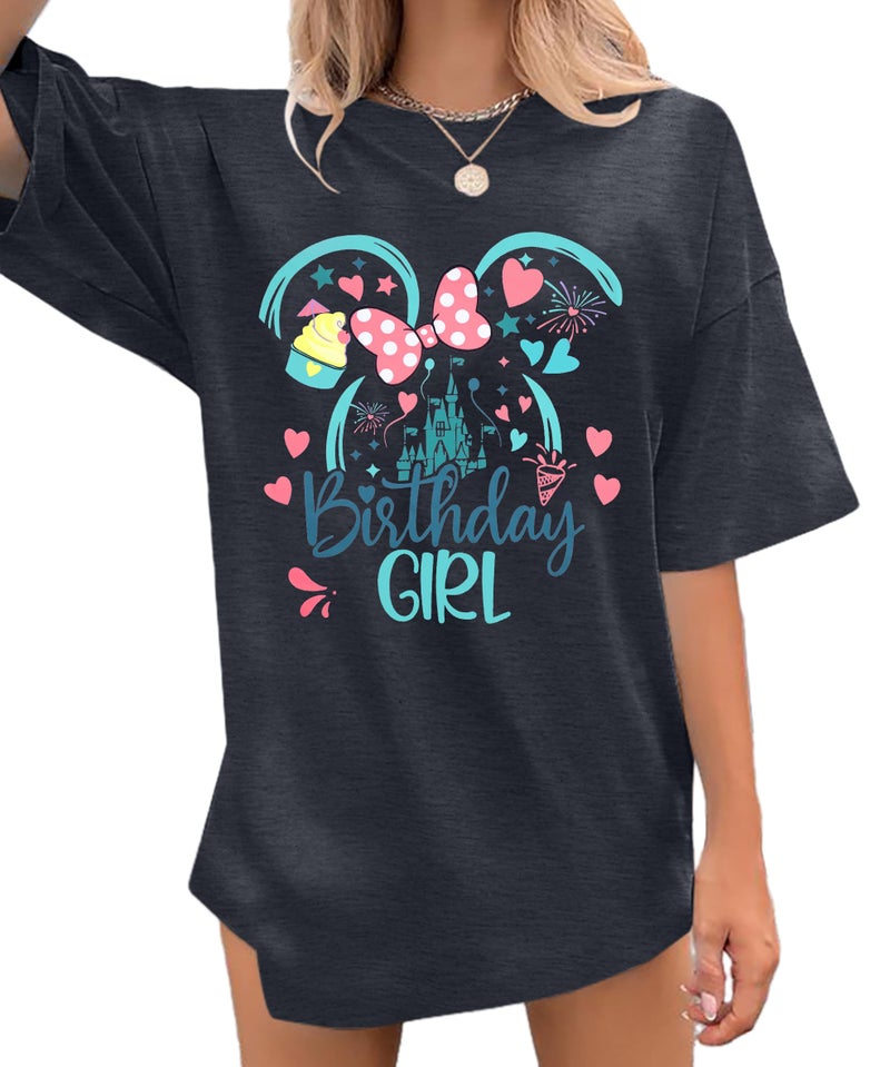 MYHALF Birthday Shirts for Women Oversized Magic Kingdom T-Shirt Funny Magical Castle Graphic Tees Birthday Party Gift Tops Dark Grey - Image 2