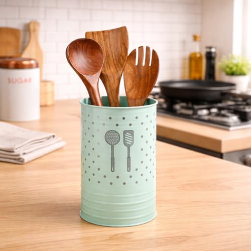 MARKET 99 ﻿Market99 Green Metal Cutlery Holder Box | Multi-Purpose Tableware Organizer for Spoon, Knife, Fork & Chopstick | Sturdy Kitchen Storage & for Dining Table, Countertop & Everyday Utensil Management - Image 1