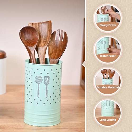 MARKET 99 ﻿Market99 Green Metal Cutlery Holder Box | Multi-Purpose Tableware Organizer for Spoon, Knife, Fork & Chopstick | Sturdy Kitchen Storage & for Dining Table, Countertop & Everyday Utensil Management - Image 3